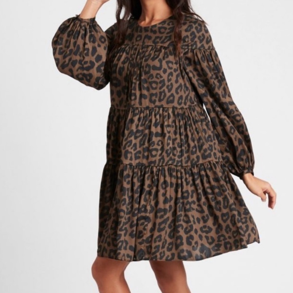 Beautiful Banana Republic swing dress in leopard print size small.